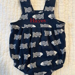 The Beaufort Bonnet Company - Navy Fish Print Outfit (Hayes monogram) - 18M